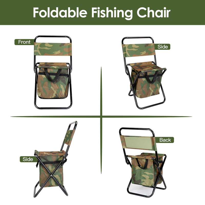Load image into Gallery viewer, Foldable Fishing Chair With Backrest Built-In Cooler Bag Portable Handle Outdoor Lightweight Fishing Stool For Camping Hiking Hunting

