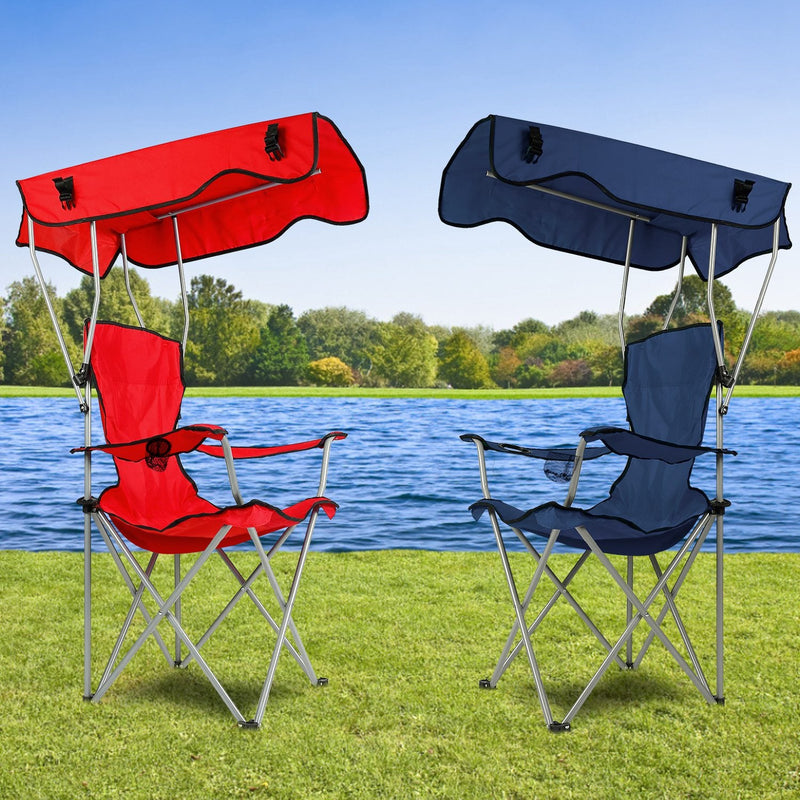 Load image into Gallery viewer, Foldable Beach Canopy Chair Sun Protection Camping Lawn Canopy Chair 330LBS Load Folding Seat w/ Cup Holder For Beach Poolside Travel Picnic
