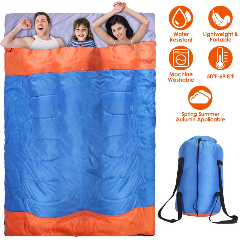 Load image into Gallery viewer, 3 People Sleeping Bag for Adult Kids Lightweight Water Resistant Camping Cotton Liner Cold Warm Weather Indoor Outdoor Use 3 Season with Sack for Spri
