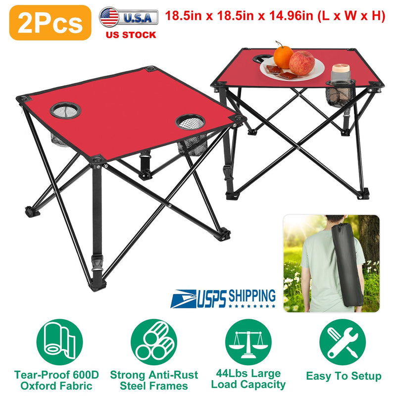 Load image into Gallery viewer, 2Pcs Foldable Camping Table Portable Picnic Table Lightweight Travel Desk with 2 Cup Holders/Table Carrying Bag

