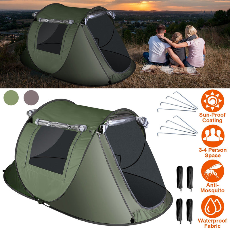 Load image into Gallery viewer, 3-4 Person Pop Up Tent Automatic Setup Camping Tent Waterproof Instant Setup Tent with 2 Mosquito Net Windows Carrying Bag for Hiking Climbing Adventu
