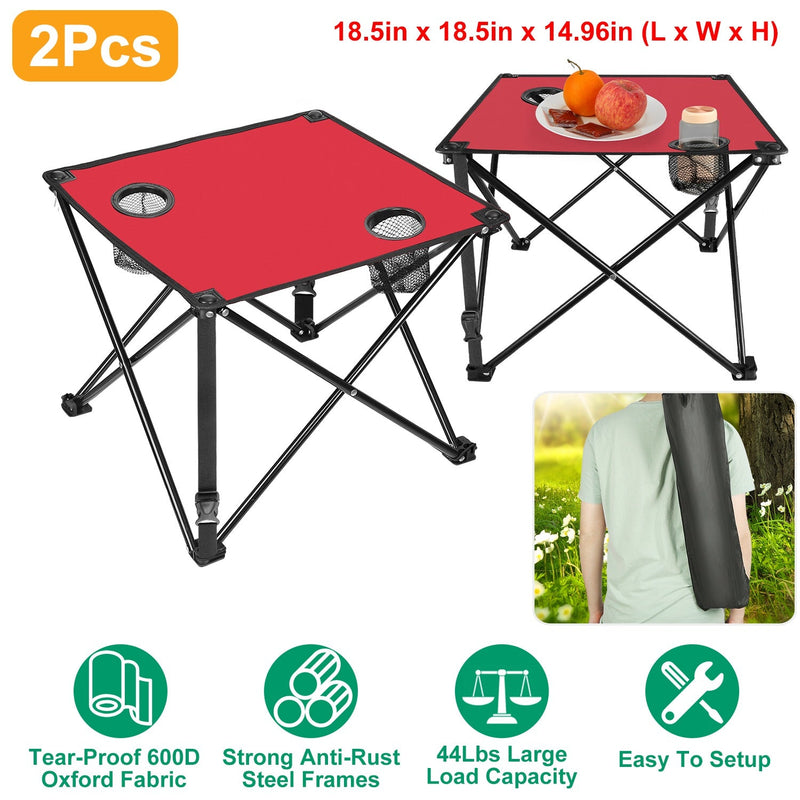 Load image into Gallery viewer, 2Pcs Foldable Camping Table Portable Picnic Table Lightweight Travel Desk with 2 Cup Holders/Table Carrying Bag
