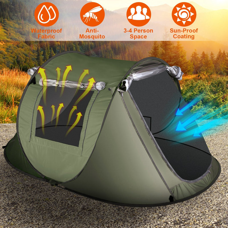 Load image into Gallery viewer, 3-4 Person Pop Up Tent Automatic Setup Camping Tent Waterproof Instant Setup Tent with 2 Mosquito Net Windows Carrying Bag for Hiking Climbing Adventu
