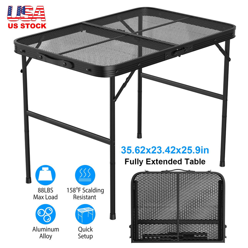 Load image into Gallery viewer, 35.62x23.42x25.9in Foldable Camping Table Collapsible Picnic Aluminum Alloy Grill Stand 88LBS Max Load Height Adjustable BBQ Table
