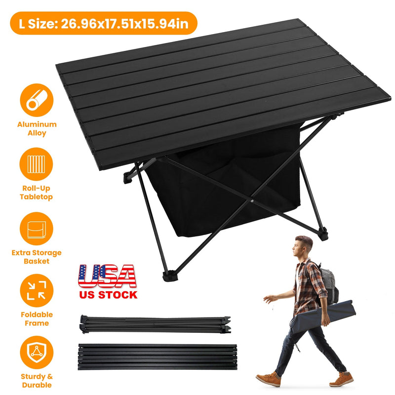 Load image into Gallery viewer, Foldable Camping Table With Storage Basket Rustproof Portable Aluminum Alloy Roll-Up Camping Table With Carrying Bag For Camping Hiking BBQ Picnic Fis
