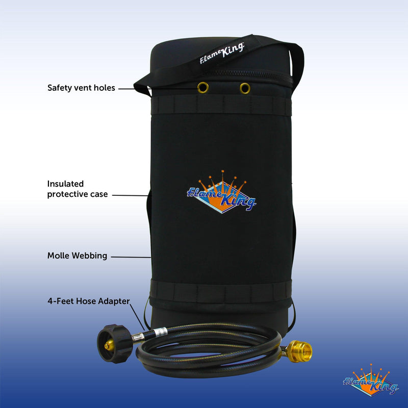Load image into Gallery viewer, Flame King Propane Gas Hauler Kit-Insulated Protective Carry Case for 10lb Propane Tank plus Adapter Hose
