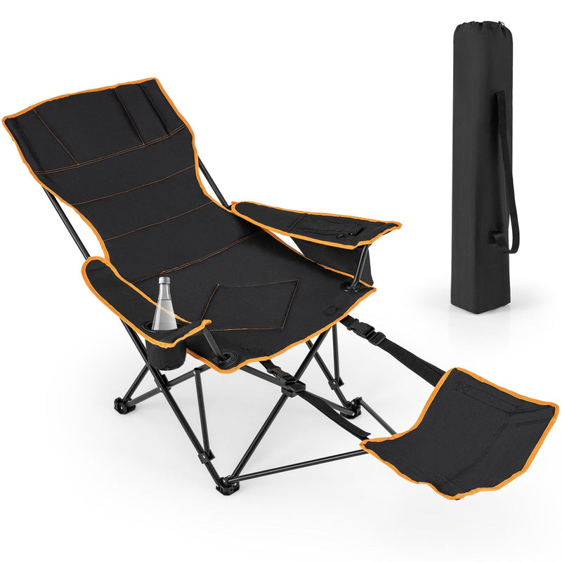 Load image into Gallery viewer, Folding Camping Chair with Footrest Camping Lounge Chair with Carry Bag-Black
