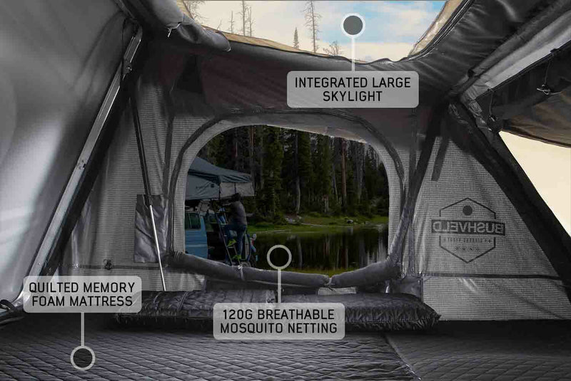 Load image into Gallery viewer, HD Bushveld II Cantilever Hard Shell Roof Top Tent Grey Body &amp; Tan Rainfly
