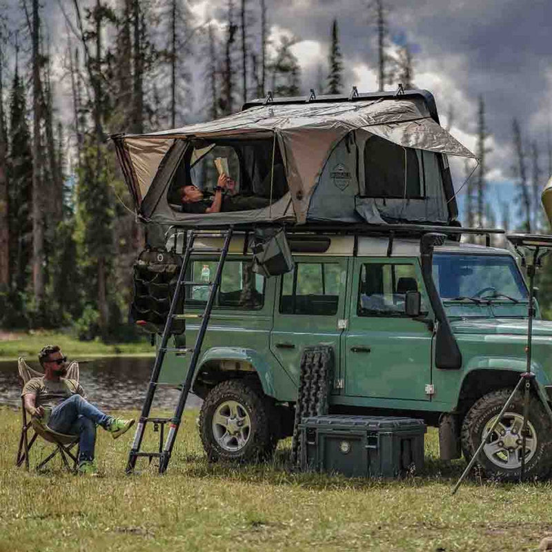 Load image into Gallery viewer, HD Bushveld II Cantilever Hard Shell Roof Top Tent Grey Body &amp; Tan Rainfly
