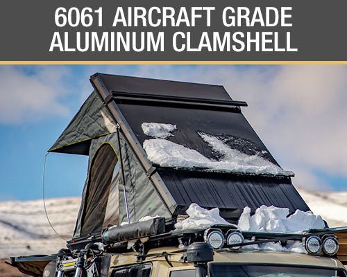 HD Mamba Clam Shell Aluminum Hard Shell Roof Top Tent, Grey Body & Green Trim