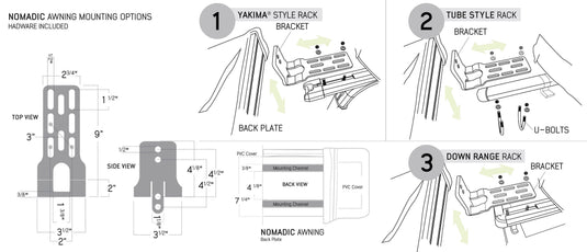 HD Nomadic 180 Degree Awning with Bracket Kit for Mid - High Roofline Vans