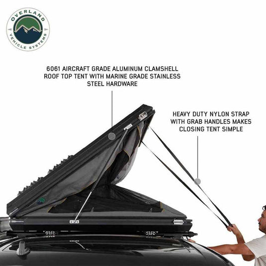 HD Sidewinder Side Load Aluminum Hard Shell Roof Top Tent, Grey Body & Green Trim