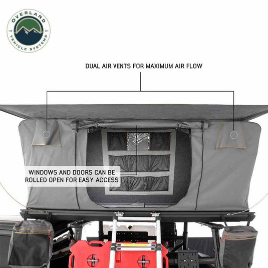 HD Sidewinder Side Load Aluminum Hard Shell Roof Top Tent, Grey Body & Green Trim