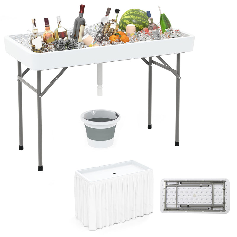 Load image into Gallery viewer, 4 Foot Ice Cooler Folding Table Portable Ice Bin Table with Large Sink-White
