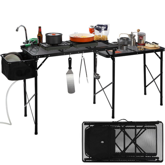 Portable Camping Kitchen Table with Storage Organizer for Outdoor