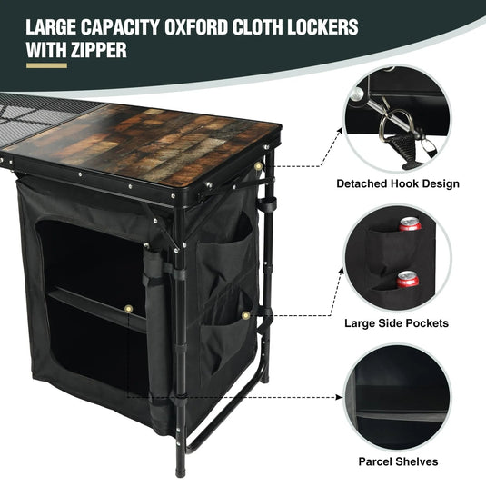 Portable Camping Kitchen Table with Storage Organizer for Outdoor