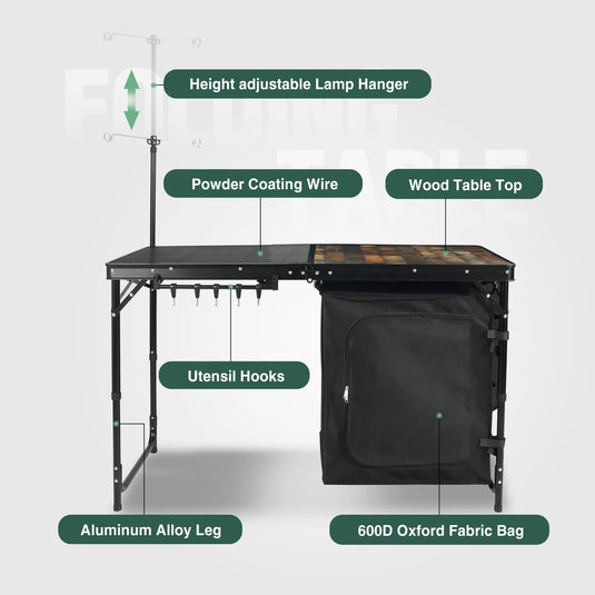 Portable Camping Kitchen Table with Storage Organizer for Outdoor