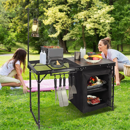 Portable Camping Kitchen Table with Storage Organizer for Outdoor