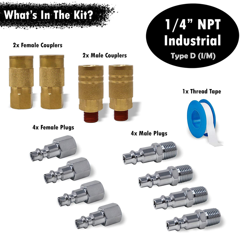 Load image into Gallery viewer, Industrial Quick Connect Air Fittings | Plug &amp; Coupler Kit - 1/4" NPT (Set of 12)
