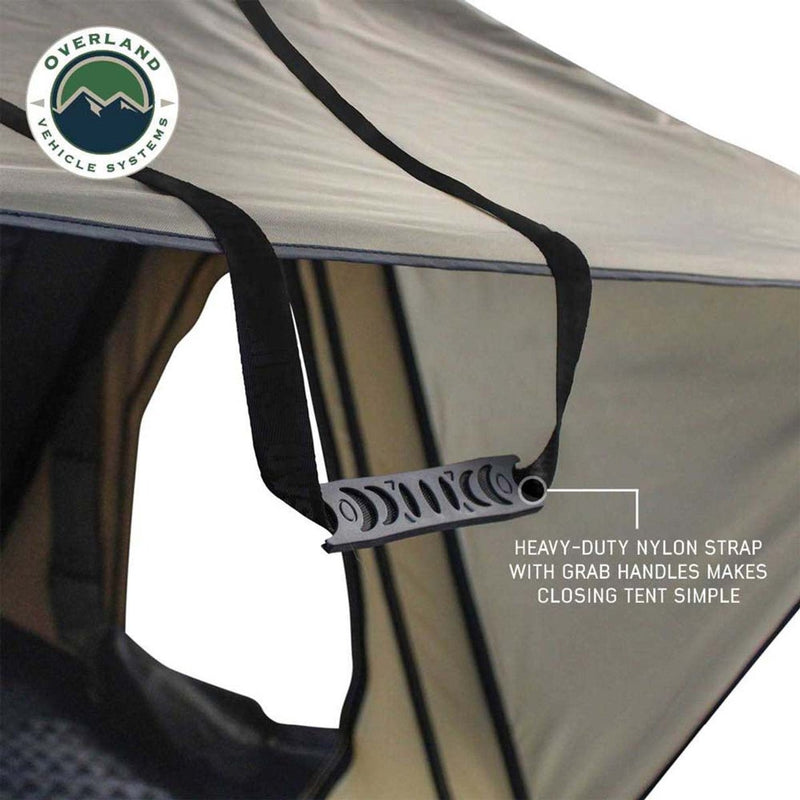 Load image into Gallery viewer, LD TMON Clamshell Aluminum Hard Shell Roof Top Tent - 2 Person Capacity, Tan Body &amp; Green Rainfly
