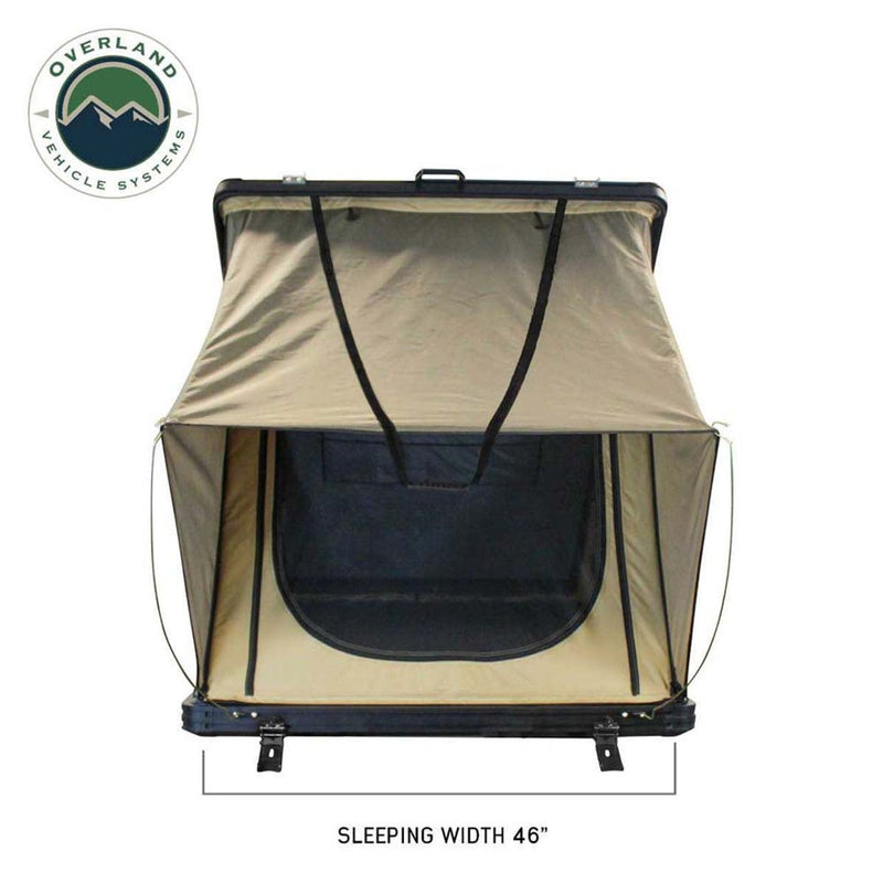 Load image into Gallery viewer, LD TMON Clamshell Aluminum Hard Shell Roof Top Tent - 2 Person Capacity, Tan Body &amp; Green Rainfly
