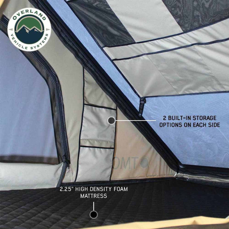 Load image into Gallery viewer, LD TMON Clamshell Aluminum Hard Shell Roof Top Tent - 2 Person Capacity, Tan Body &amp; Green Rainfly
