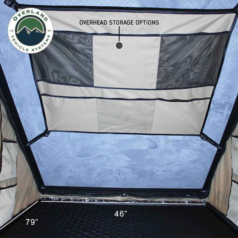 Load image into Gallery viewer, LD TMON Clamshell Aluminum Hard Shell Roof Top Tent - 2 Person Capacity, Tan Body &amp; Green Rainfly
