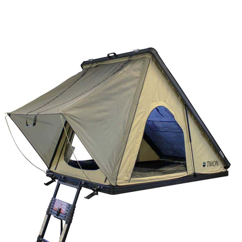 Load image into Gallery viewer, LD TMON Clamshell Aluminum Hard Shell Roof Top Tent - 2 Person Capacity, Tan Body &amp; Green Rainfly

