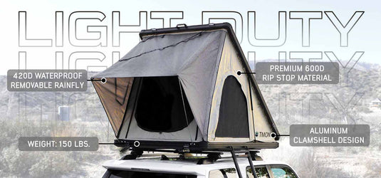 LD TMON Clamshell Aluminum Hard Shell Roof Top Tent - 2 Person Capacity, Tan Body & Green Rainfly