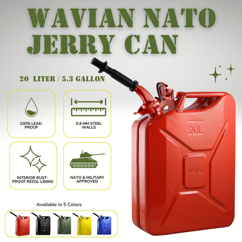 Load image into Gallery viewer, Wavian Fuel Can — the original NATO Steel Jerry Can (20L 5.3 Gal)
