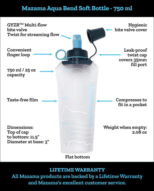 Mazama Aqua Bend Soft Collapsible Water Bottles | Lightweight Hiking & Travel Hydration