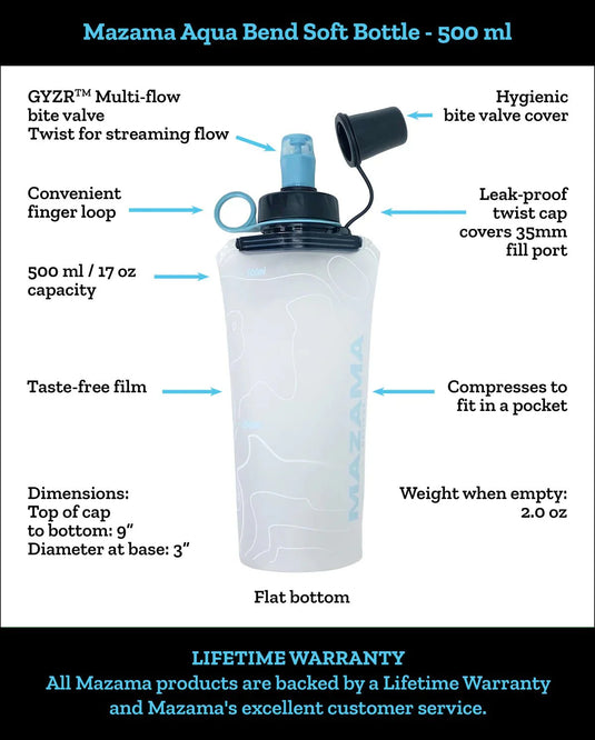 Mazama Aqua Bend Soft Collapsible Water Bottles | Lightweight Hiking & Travel Hydration
