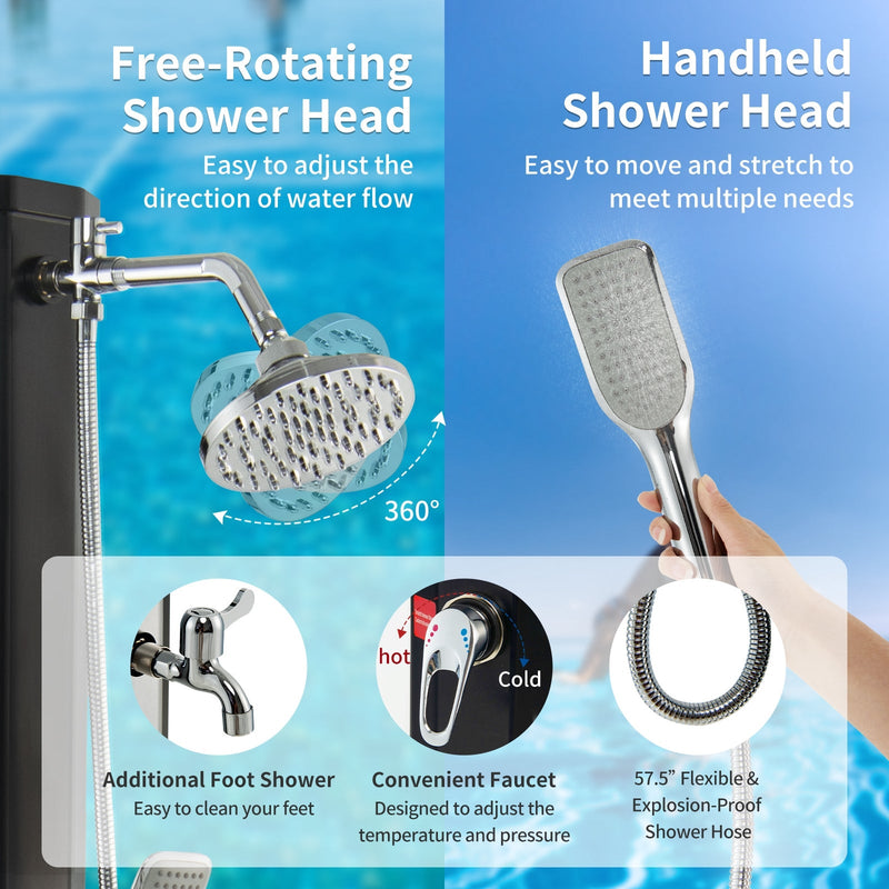 Load image into Gallery viewer, 7.2 Feet 9.3 Gallon Solar Heated Shower with Hand and Foot Tap
