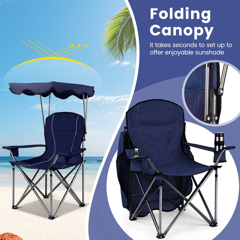 Load image into Gallery viewer, Portable Folding Beach Canopy Chair with Cup Holders
