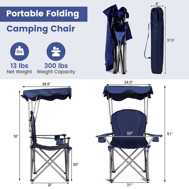 Load image into Gallery viewer, Portable Folding Beach Canopy Chair with Cup Holders
