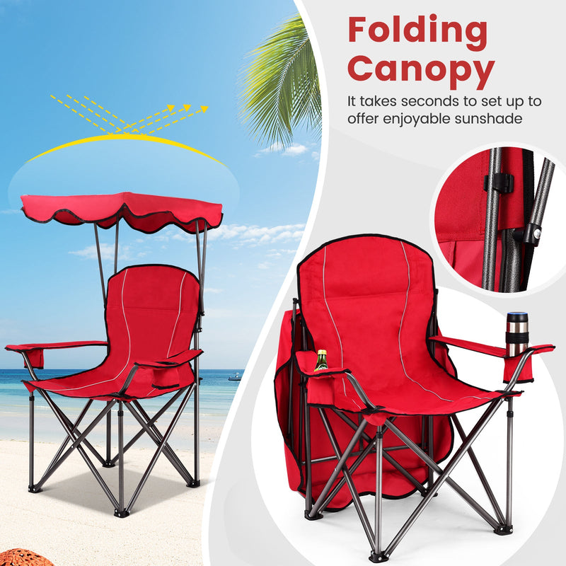 Load image into Gallery viewer, Portable Folding Beach Canopy Chair with Cup Holders

