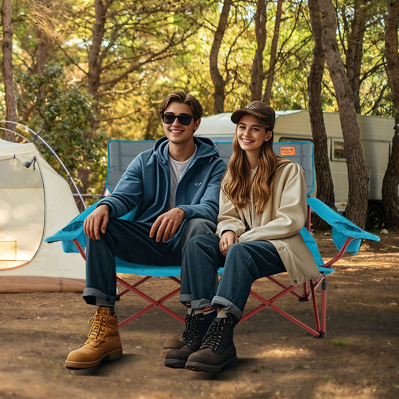 Load image into Gallery viewer, Oversized Camping Chair Folding Loveseat Camping Couch with Cup Holders &amp; Thick Padding
