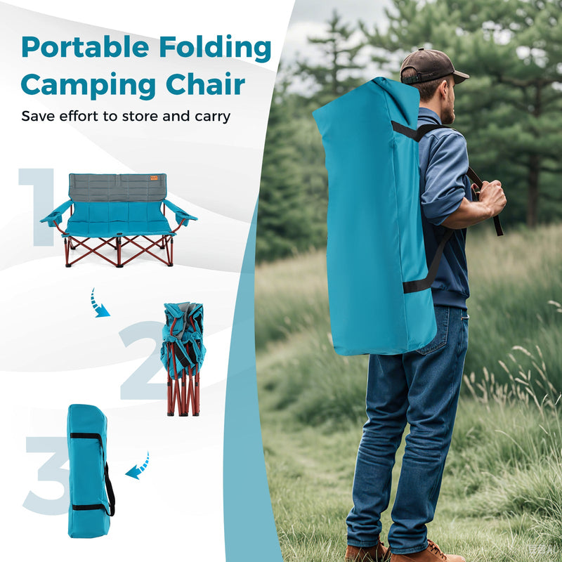 Load image into Gallery viewer, Oversized Camping Chair Folding Loveseat Camping Couch with Cup Holders &amp; Thick Padding
