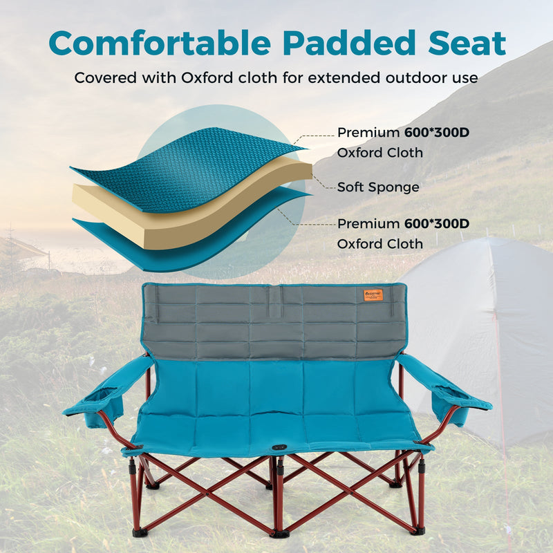 Load image into Gallery viewer, Oversized Camping Chair Folding Loveseat Camping Couch with Cup Holders &amp; Thick Padding
