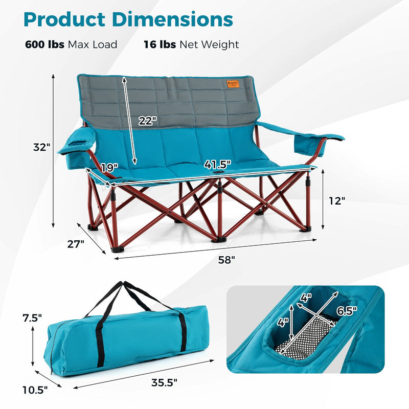 Load image into Gallery viewer, Oversized Camping Chair Folding Loveseat Camping Couch with Cup Holders &amp; Thick Padding

