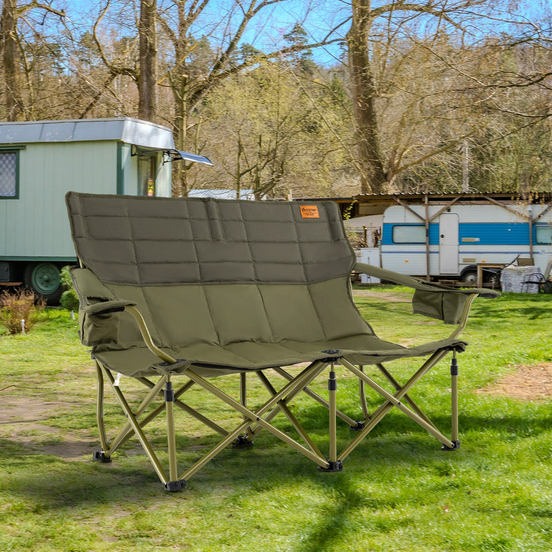 Load image into Gallery viewer, Oversized Camping Chair Folding Loveseat Camping Couch with Cup Holders &amp; Thick Padding
