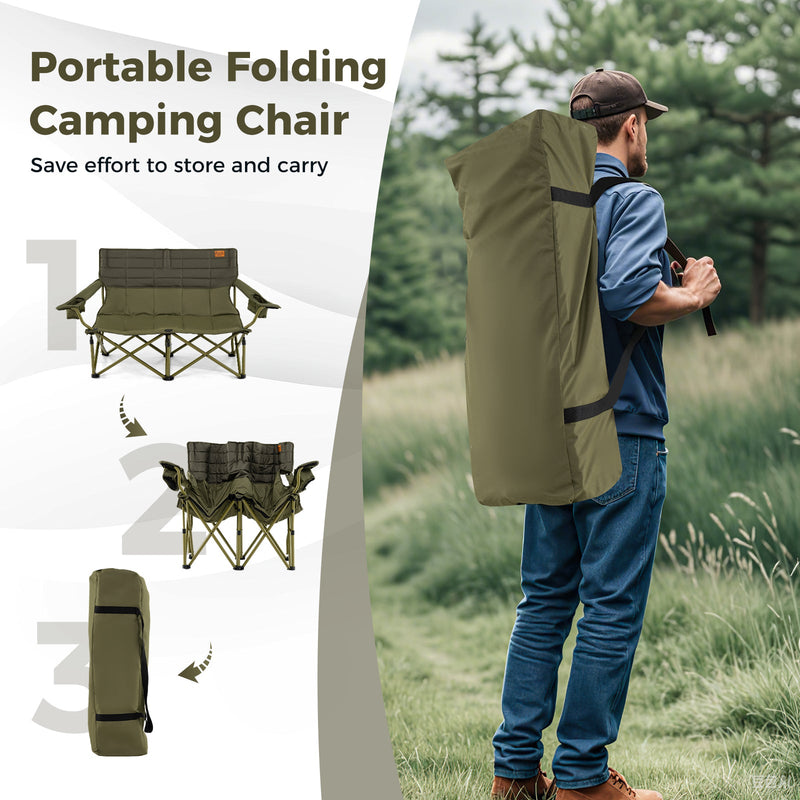 Load image into Gallery viewer, Oversized Camping Chair Folding Loveseat Camping Couch with Cup Holders &amp; Thick Padding
