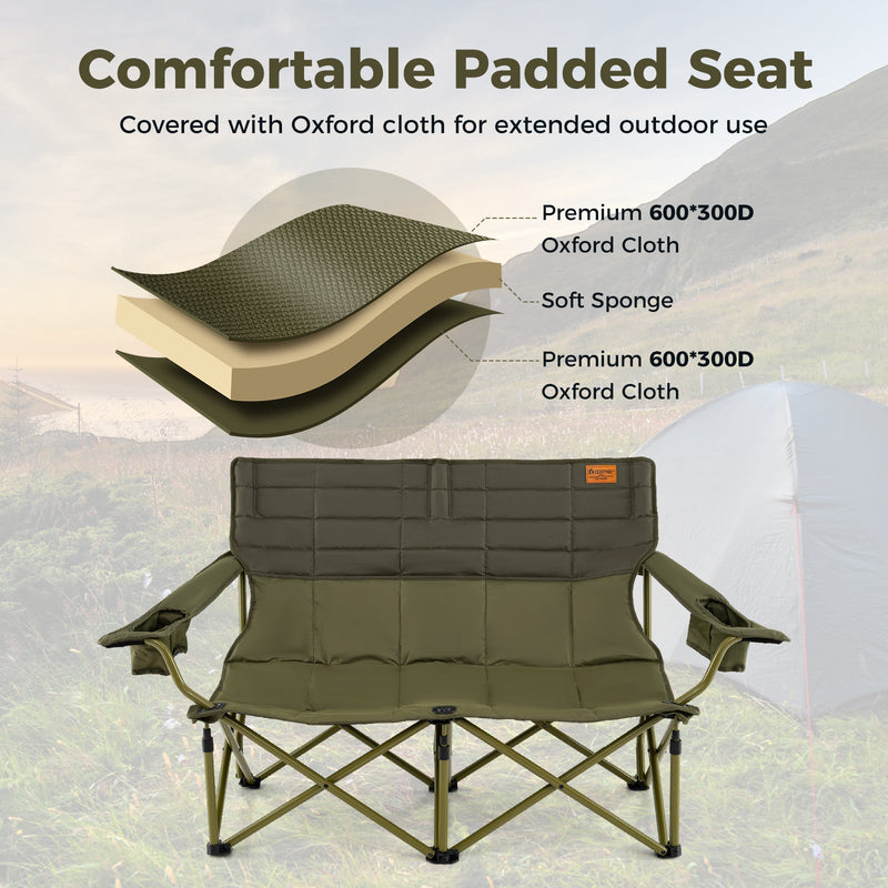Load image into Gallery viewer, Oversized Camping Chair Folding Loveseat Camping Couch with Cup Holders &amp; Thick Padding
