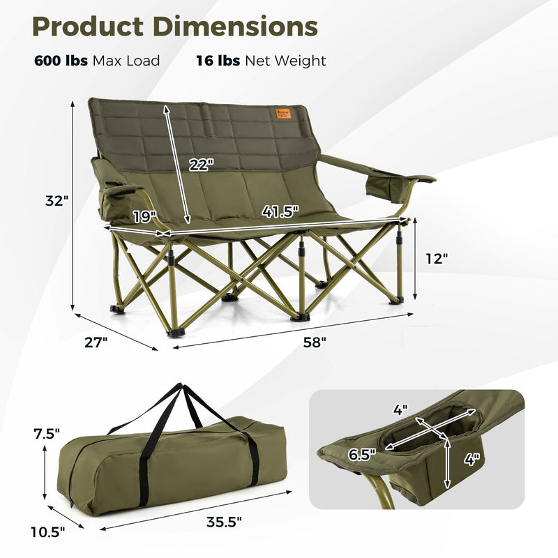 Load image into Gallery viewer, Oversized Camping Chair Folding Loveseat Camping Couch with Cup Holders &amp; Thick Padding
