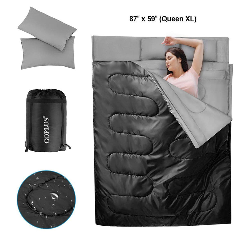 Load image into Gallery viewer, 2 Person Waterproof Sleeping Bag with 2 Pillows-Black
