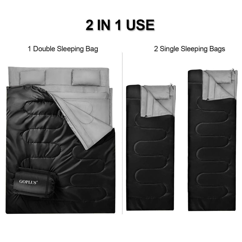 Load image into Gallery viewer, 2 Person Waterproof Sleeping Bag with 2 Pillows-Black
