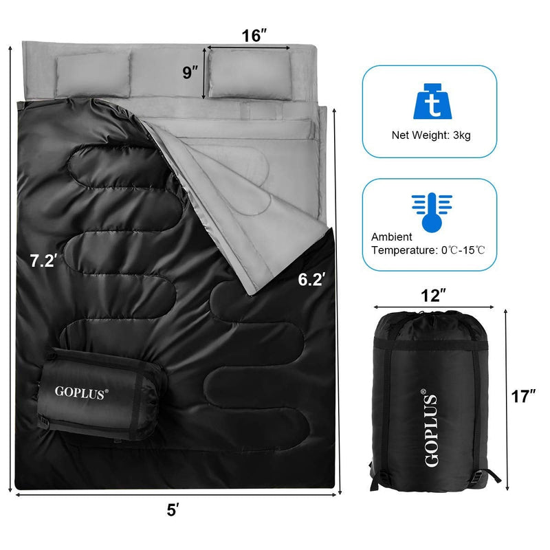 Load image into Gallery viewer, 2 Person Waterproof Sleeping Bag with 2 Pillows-Black
