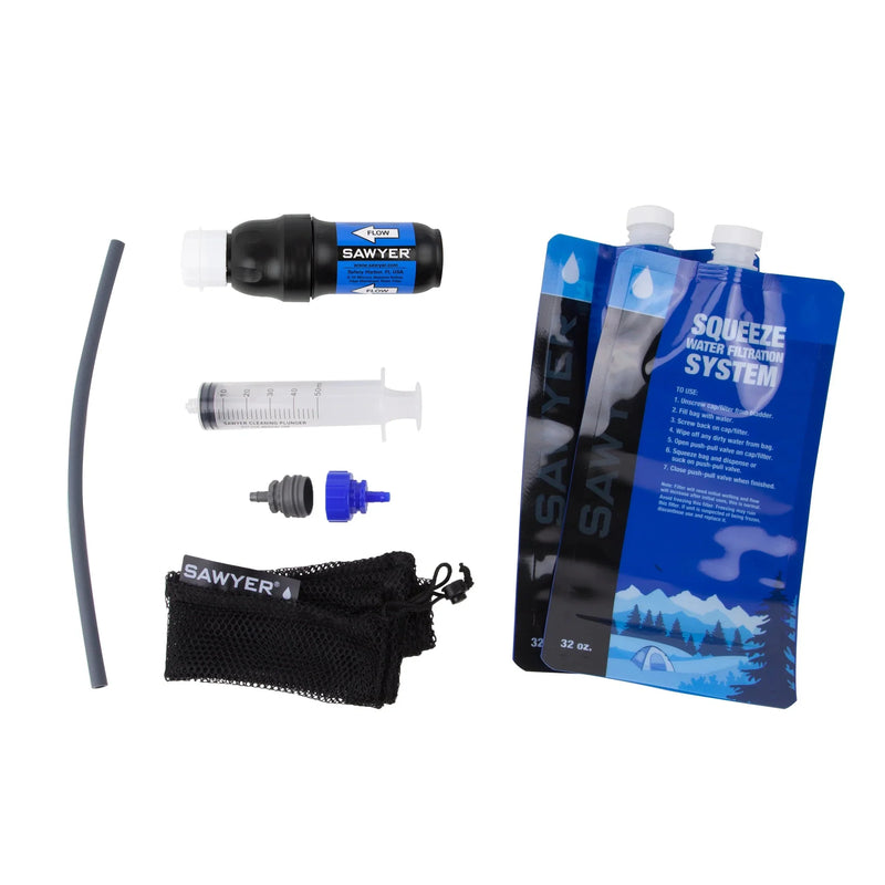 Load image into Gallery viewer, Sawyer Point One Squeeze Water Filter System | 0.1 Micron Backpacking Filter with Two 1L Pouches
