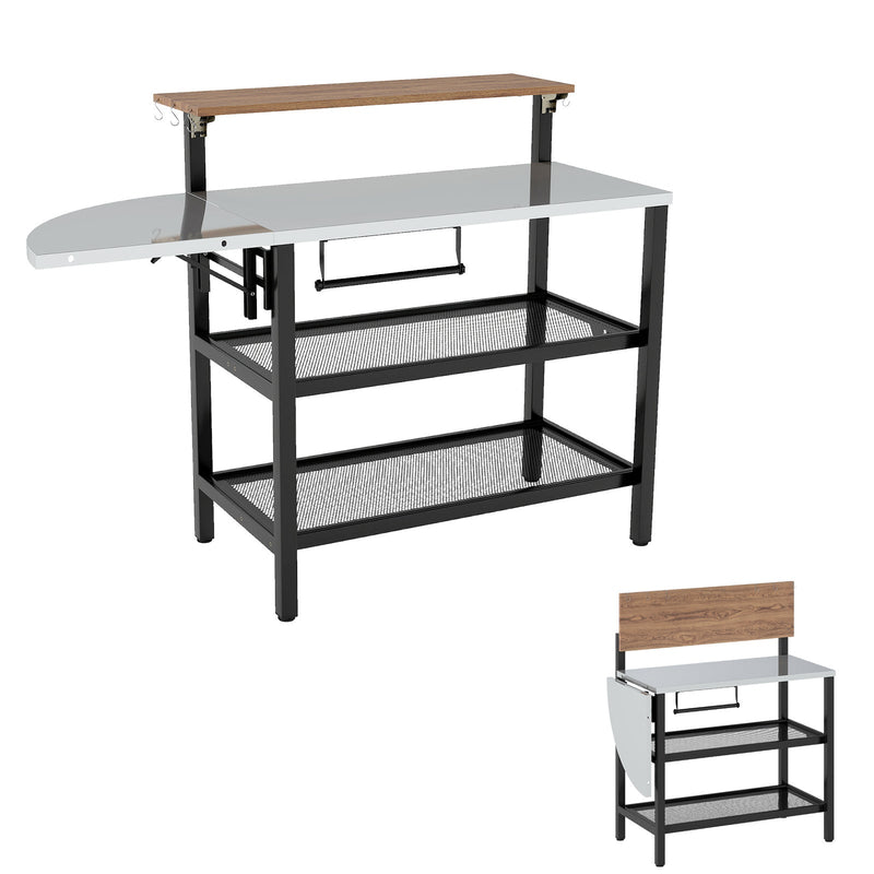 Load image into Gallery viewer, Outdoor Foldable Grill Table with Flip-Up Top and 2 Storage Shelves for Backyard Garden

