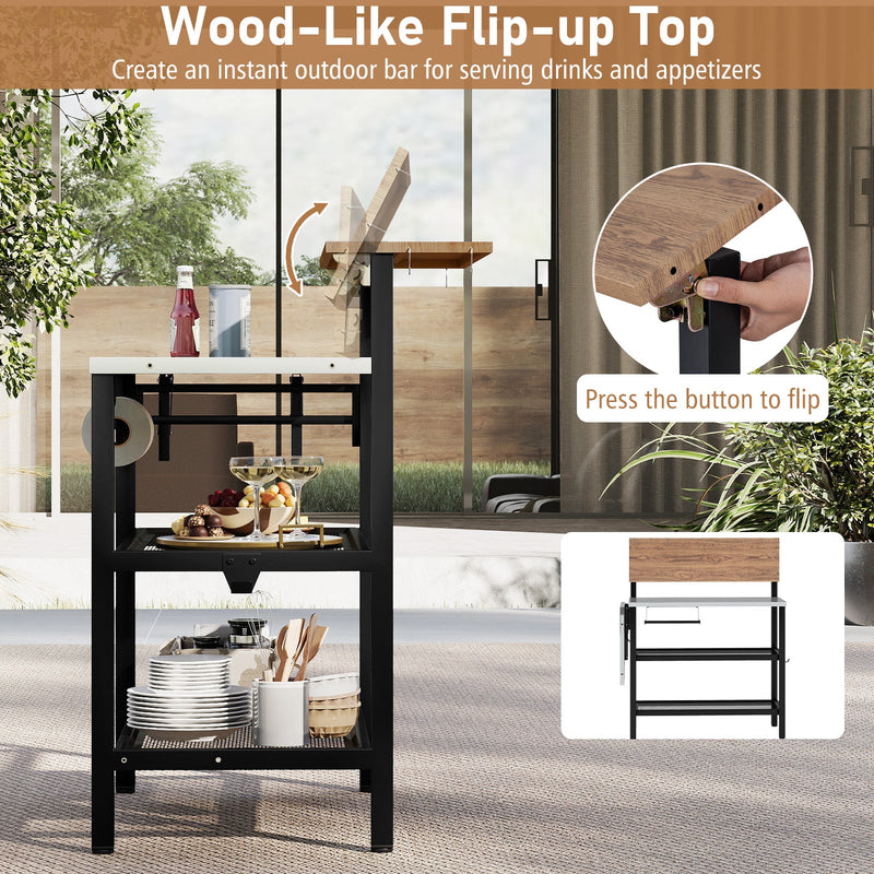 Load image into Gallery viewer, Outdoor Foldable Grill Table with Flip-Up Top and 2 Storage Shelves for Backyard Garden
